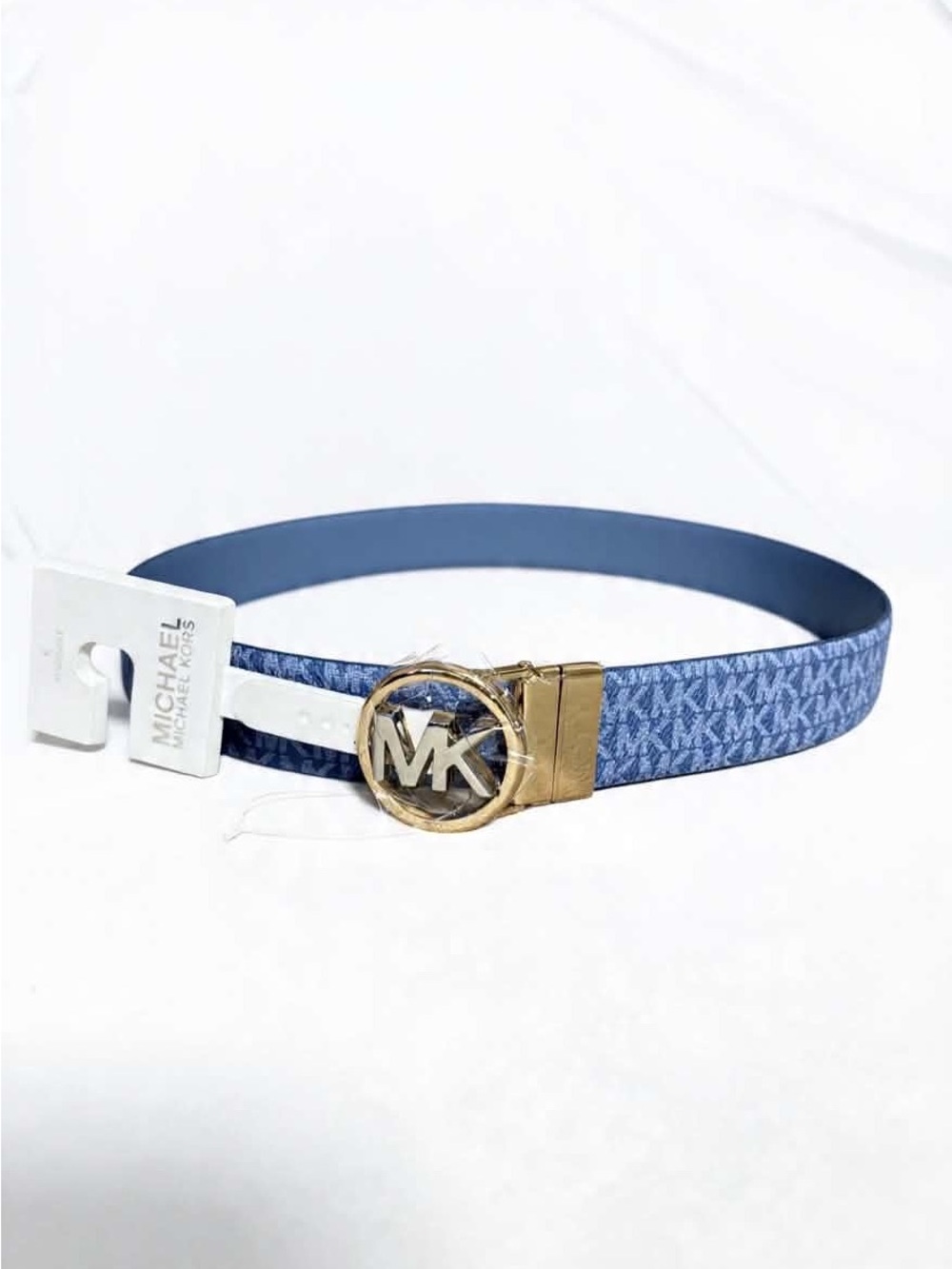 Authentic Michael Kors Reversible Logo Monogram Belt Blue Size Small